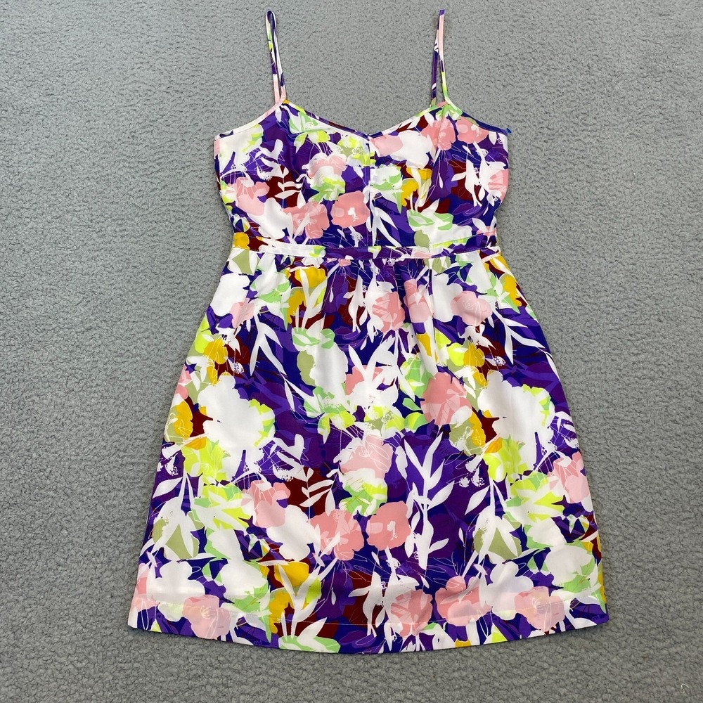 J Crew Dress Size 4 Empire Waist Mini Floral Spaghetti Strap Pockets Lined - Picture 2 of 8